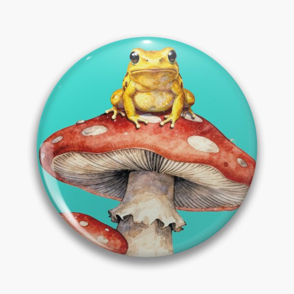 Item preview, Yellow frog on red mushrooms - fairy tale watercolor designed and sold by WildArtIT.