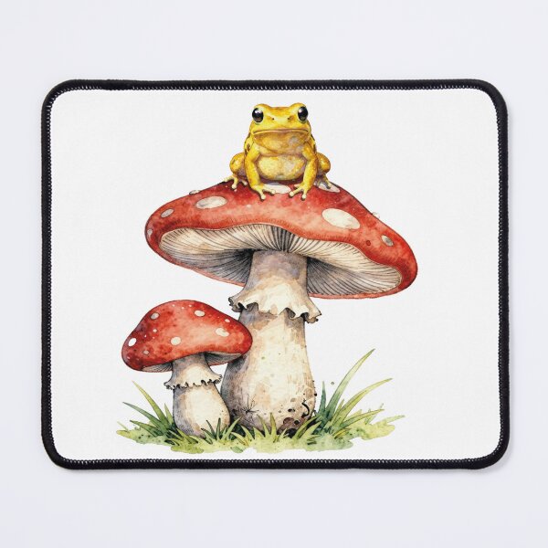 Item preview, Yellow frog on red mushrooms - fairy tale watercolor designed and sold by WildArtIT.