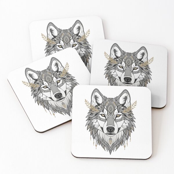 Item preview, Geometric boho wolf - grey and gold designed and sold by WildArtIT.