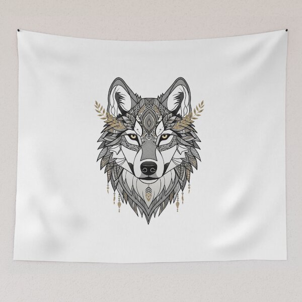 Item preview, Geometric boho wolf - grey and gold designed and sold by WildArtIT.