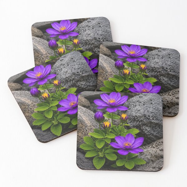Item preview, Purple Flowers Growing Among Dark Volcanic Rocks  designed and sold by Wild Bloom Paws.