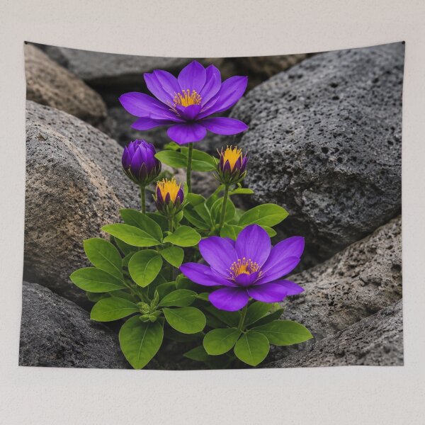 Item preview, Purple Flowers Growing Among Dark Volcanic Rocks  designed and sold by Wild Bloom Paws.