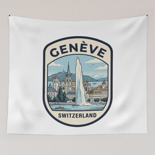 Item preview, Vintage Geneva Switzerland Travel Badge Illustration designed and sold by k3rstman1.