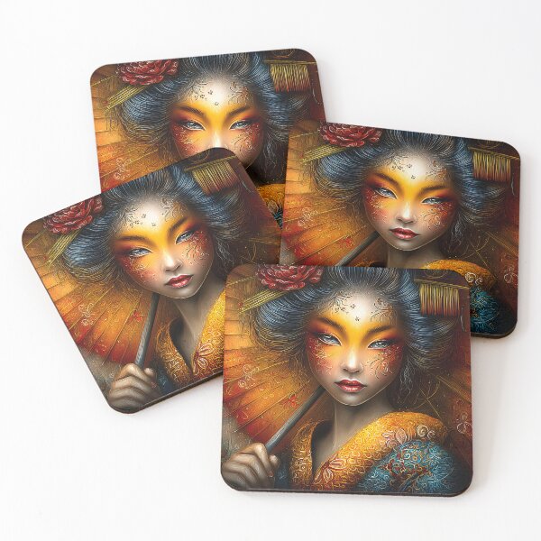 Item preview, Elegant Geisha with Vibrant Colors and Umbrella Art designed and sold by Artessie.