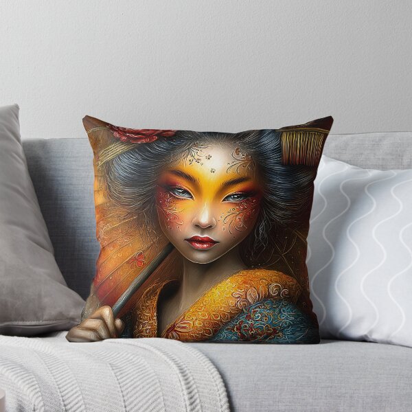 Item preview, Elegant Geisha with Vibrant Colors and Umbrella Art designed and sold by Artessie.