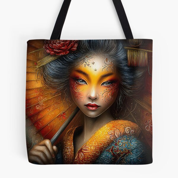 Item preview, Elegant Geisha with Vibrant Colors and Umbrella Art designed and sold by Artessie.