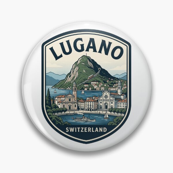 Item preview, Vintage Lugano Switzerland Lake and Mountain Badge designed and sold by k3rstman1.