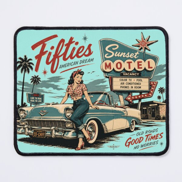 Item preview, Fifties Sunset Motel American Dream Vintage Pin Up Car Art designed and sold by Normandy Road Heritage™ - Vintage Garage Art.