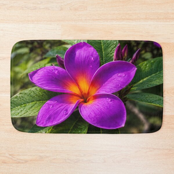 Item preview, Purple Plumeria Flower with Water Droplets and Tropical Green Leaves designed and sold by Wild Bloom Paws.