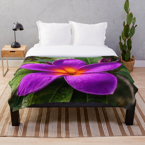 Item preview, Purple Plumeria Flower with Water Droplets and Tropical Green Leaves designed and sold by Wild Bloom Paws.