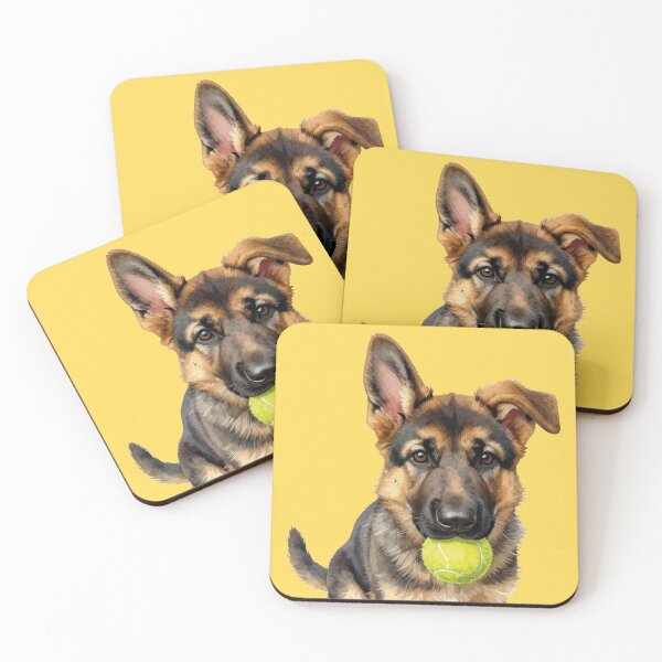 Item preview, German shepherd puppy with tennis ball designed and sold by WildArtIT.