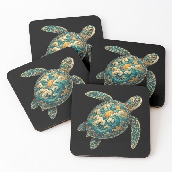Item preview, Sea Turtle Gliding Through Waves | Ocean Jade Wave Art Collection designed and sold by Zaru Art Studio.