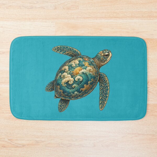Item preview, Sea Turtle Gliding Through Waves | Ocean Jade Wave Art Collection designed and sold by Zaru Art Studio.