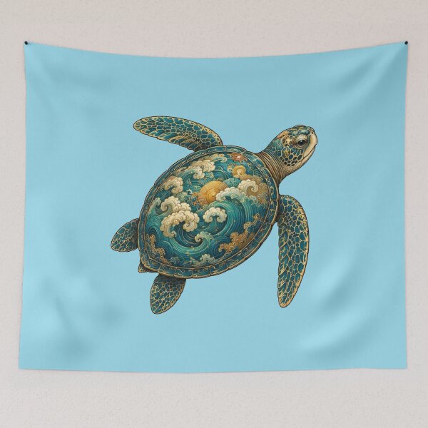 Item preview, Sea Turtle Gliding Through Waves | Ocean Jade Wave Art Collection designed and sold by Zaru Art Studio.