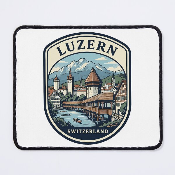 Item preview, Vintage Luzern Switzerland Chapel Bridge Mountain Badge designed and sold by k3rstman1.