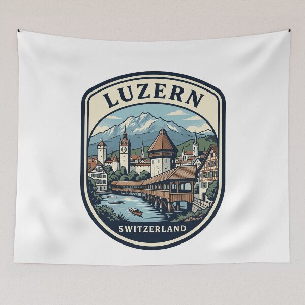Item preview, Vintage Luzern Switzerland Chapel Bridge Mountain Badge designed and sold by k3rstman1.