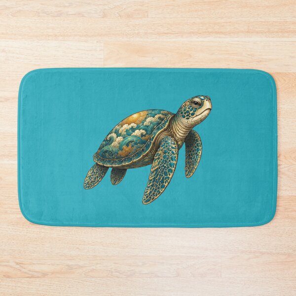 Item preview, Sea Turtle Swimming Side View | Ocean Jade Wave Art Collection designed and sold by Zaru Art Studio.