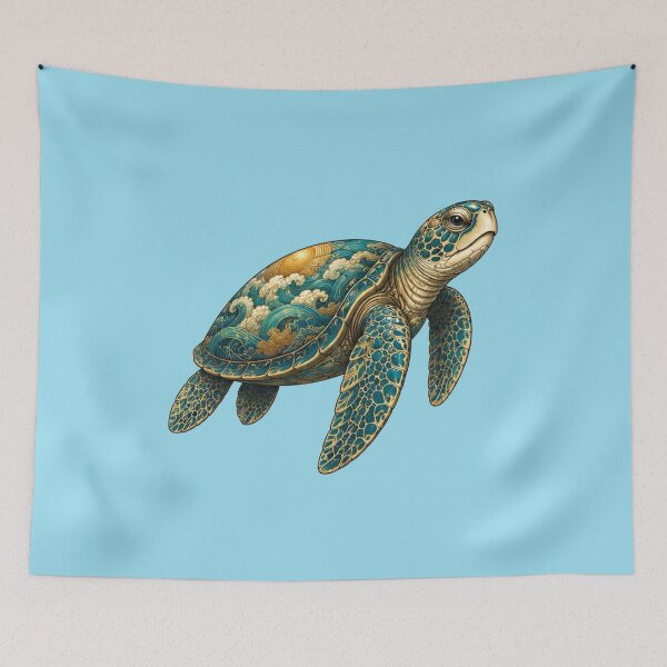 Item preview, Sea Turtle Swimming Side View | Ocean Jade Wave Art Collection designed and sold by Zaru Art Studio.