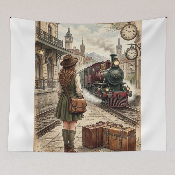 Item preview, Vintage Railway Journey – Nostalgic European Steam Train Travel Art Poster designed and sold by Arts121.