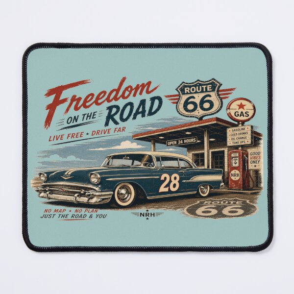 Item preview, Freedom On The Road Route 66 Vintage Classic Car Art designed and sold by Normandy Road Heritage™ - Vintage Garage Art.