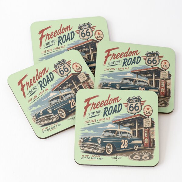 Item preview, Freedom On The Road Route 66 Vintage Classic Car Art designed and sold by Normandy Road Heritage™ - Vintage Garage Art.