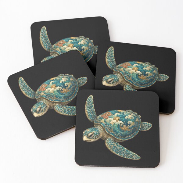 Item preview, Turtle Gliding Through Ocean Waves | Ocean Jade Wave Art Collection designed and sold by Zaru Art Studio.