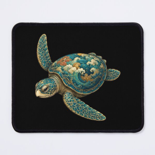 Item preview, Turtle Gliding Through Ocean Waves | Ocean Jade Wave Art Collection designed and sold by Zaru Art Studio.