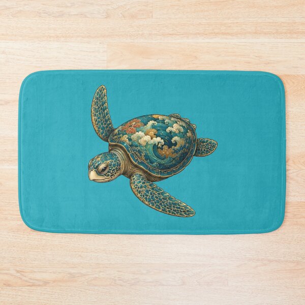 Item preview, Turtle Gliding Through Ocean Waves | Ocean Jade Wave Art Collection designed and sold by Zaru Art Studio.