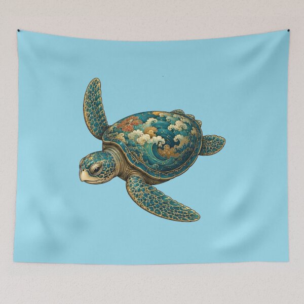 Item preview, Turtle Gliding Through Ocean Waves | Ocean Jade Wave Art Collection designed and sold by Zaru Art Studio.
