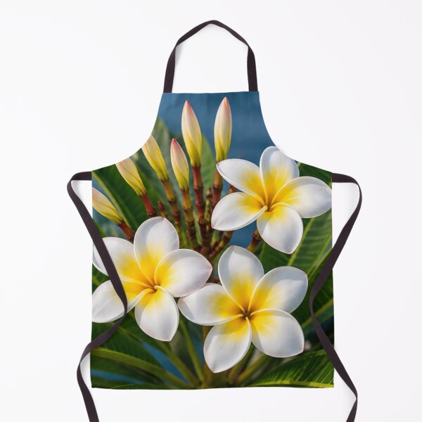 Item preview, White Plumeria Flowers with Golden Centres and Tropical Green Leaves designed and sold by Wild Bloom Paws.