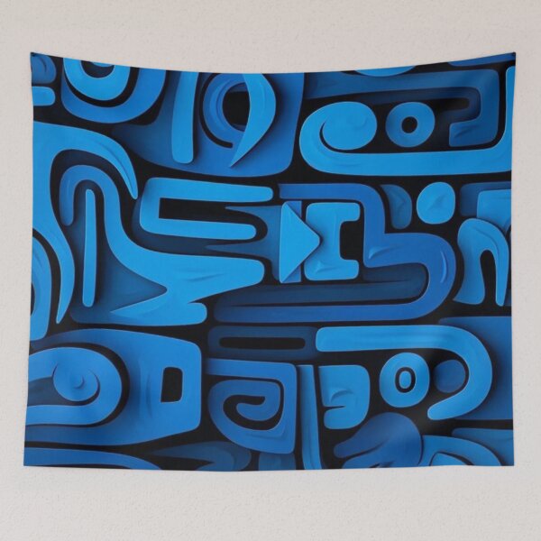 Item preview, 3D Blue Mayan Tribal Carving Pattern Modern Abstract Glyphs  Tags (Теги — через кому) designed and sold by LYAN-STORE.