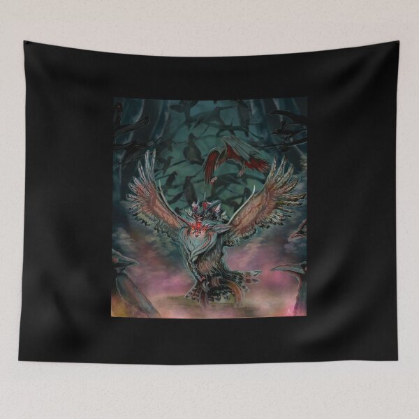 Item preview, Evil Owl in a Dark Forest – Gothic Halloween Crow Fantasy Illustration designed and sold by SaskiaFranken.