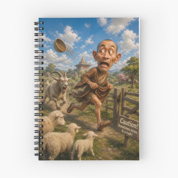 Item preview, Scared Monk Chased By Angry Goat Farm Poster designed and sold by The Brother Wu Collection.