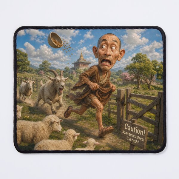Item preview, Scared Monk Chased By Angry Goat Farm Poster designed and sold by The Brother Wu Collection.