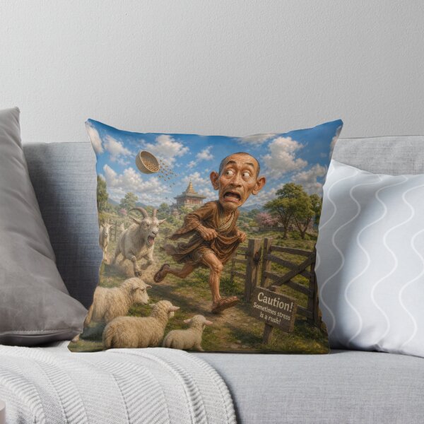 Item preview, Scared Monk Chased By Angry Goat Farm Poster designed and sold by The Brother Wu Collection.