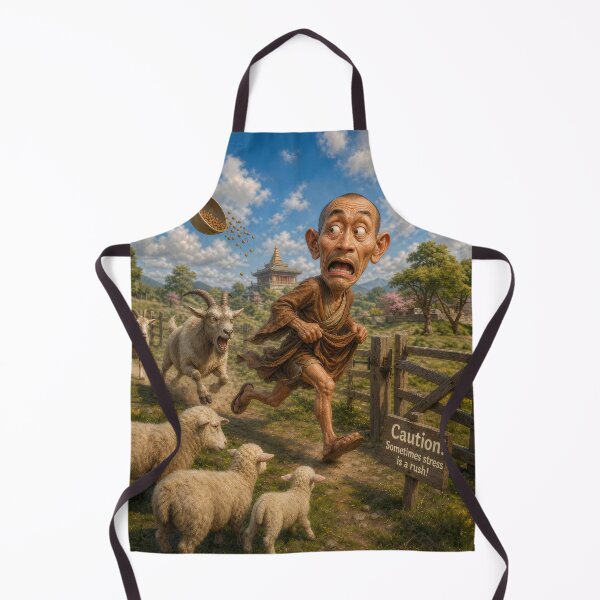 Item preview, Scared Monk Chased By Angry Goat Farm Poster designed and sold by The Brother Wu Collection.