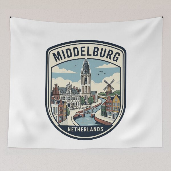 Item preview, Vintage Middelburg Netherlands Travel Badge Cityscape designed and sold by k3rstman1.
