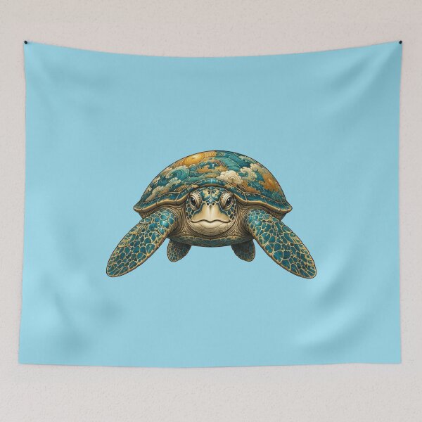 Item preview, Turtle Swimming Toward You | Ocean Jade Wave Art Collection designed and sold by Zaru Art Studio.