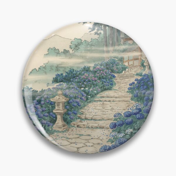 Item preview, Hokusai Inspired Hydrangea Temple Path – Japanese Ukiyo-e Blue Hydrangea Garden Wall Art designed and sold by Tamas Das.