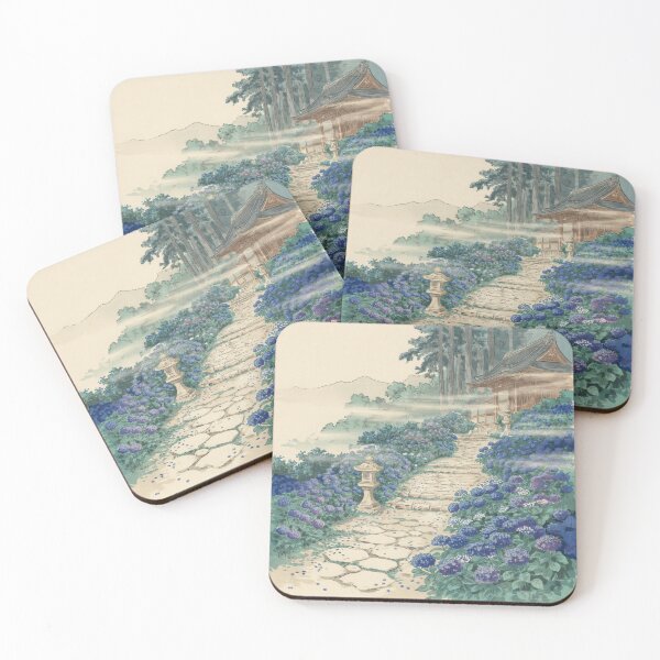 Item preview, Hokusai Inspired Hydrangea Temple Path – Japanese Ukiyo-e Blue Hydrangea Garden Wall Art designed and sold by Tamas Das.