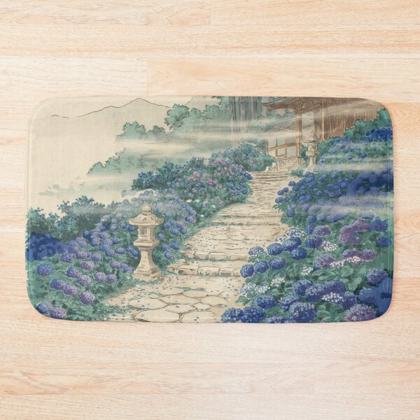Item preview, Hokusai Inspired Hydrangea Temple Path – Japanese Ukiyo-e Blue Hydrangea Garden Wall Art designed and sold by Tamas Das.
