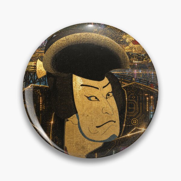 Item preview, Cyberpunk Ukiyo-e Samurai Kabuki | Golden Tokyo Nightscape | Japanese Warrior Art designed and sold by RhymeArc.