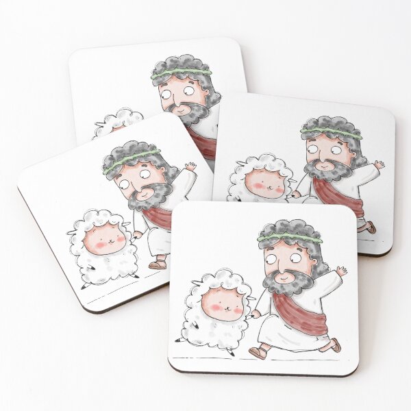 Item preview, Joyful Walk with the Good Shepherd – Cute Jesus and Little Lamb Illustration designed and sold by tiimastudio.