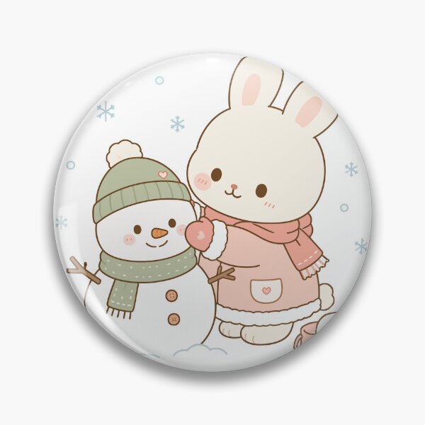 Item preview, Kawaii Bunny Building Snowman Winter Art designed and sold by daldadesign.