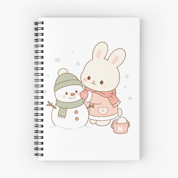 Item preview, Kawaii Bunny Building Snowman Winter Art designed and sold by daldadesign.