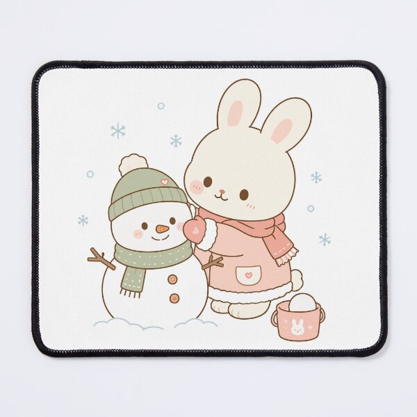 Item preview, Kawaii Bunny Building Snowman Winter Art designed and sold by daldadesign.