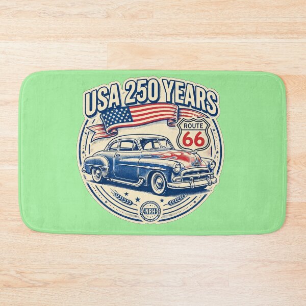 Item preview, USA 250 Years Route 66 Classic Car American Flag Vintage Art designed and sold by Normandy Road Heritage™ - Vintage Garage Art.