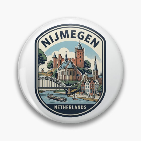 Item preview, Vintage Nijmegen Netherlands Travel Badge City Skyline designed and sold by k3rstman1.