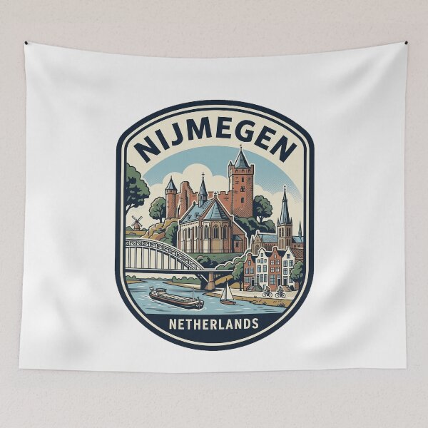 Item preview, Vintage Nijmegen Netherlands Travel Badge City Skyline designed and sold by k3rstman1.