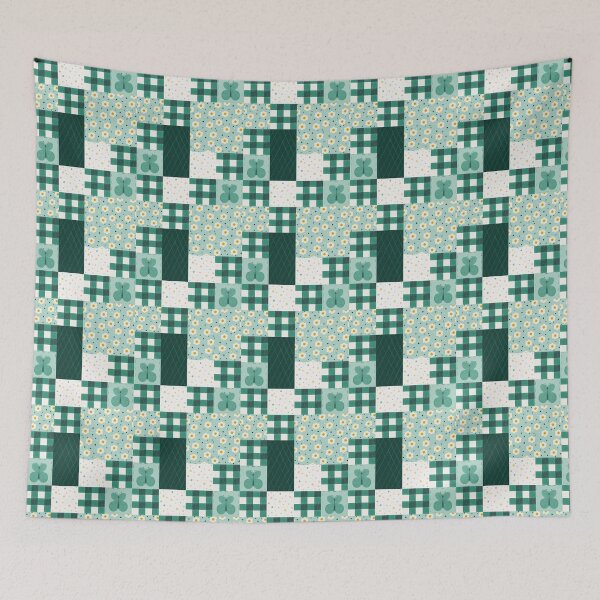 Item preview, Cottagecore Patchwork Butterfly Emerald Green Daisy Pattern designed and sold by Angie-Atelier.